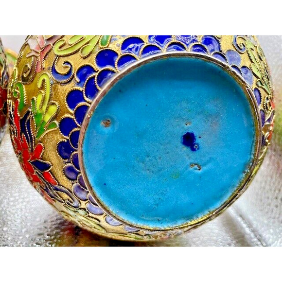 Vintage Cloisonne Floral Vases (Set of 2 Vases) 7.5" x 4.5" - Picture 9 of 11